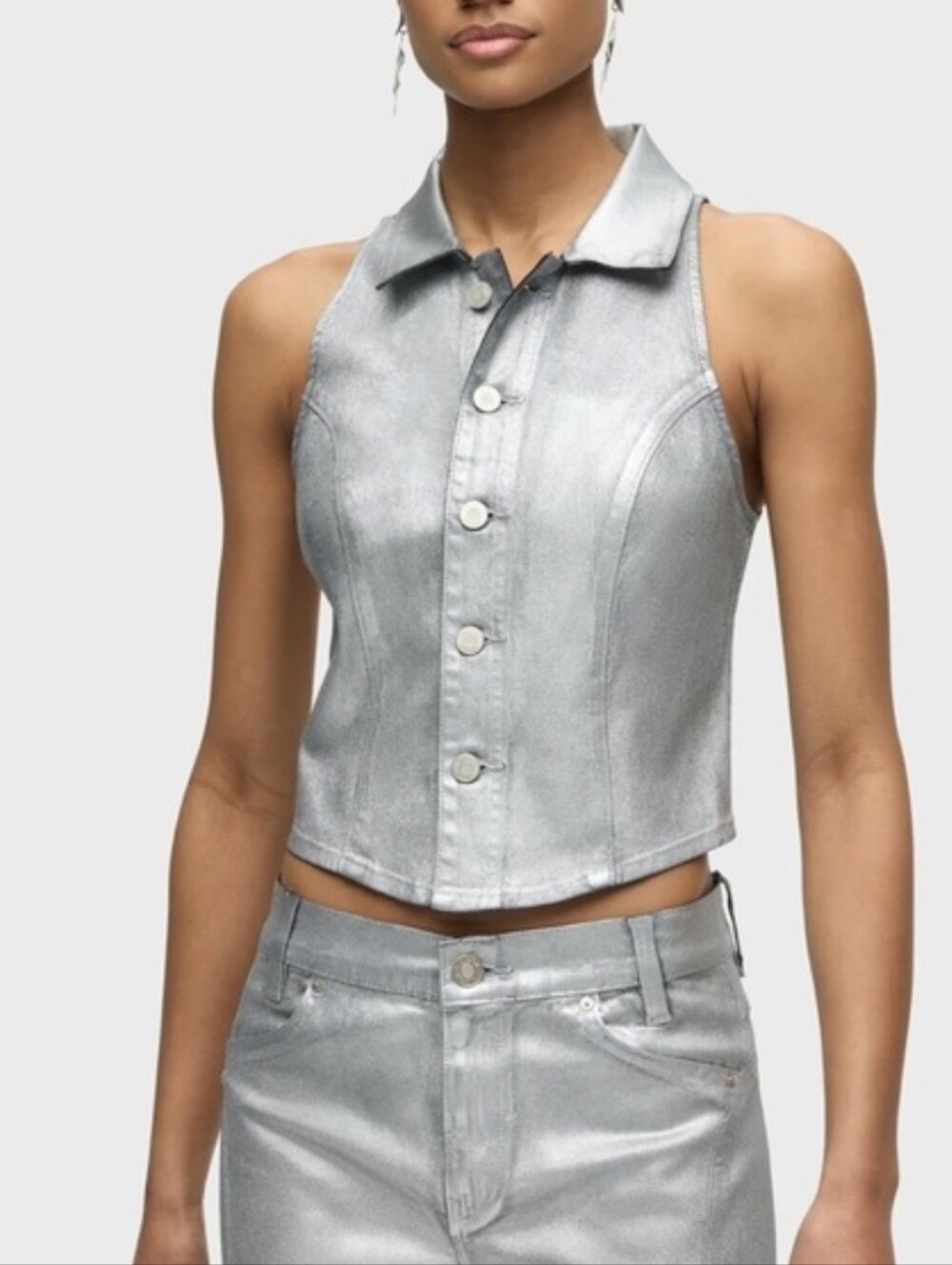 hudson x Revolve matte silver foil halter vest Size XS/ 0 NWT